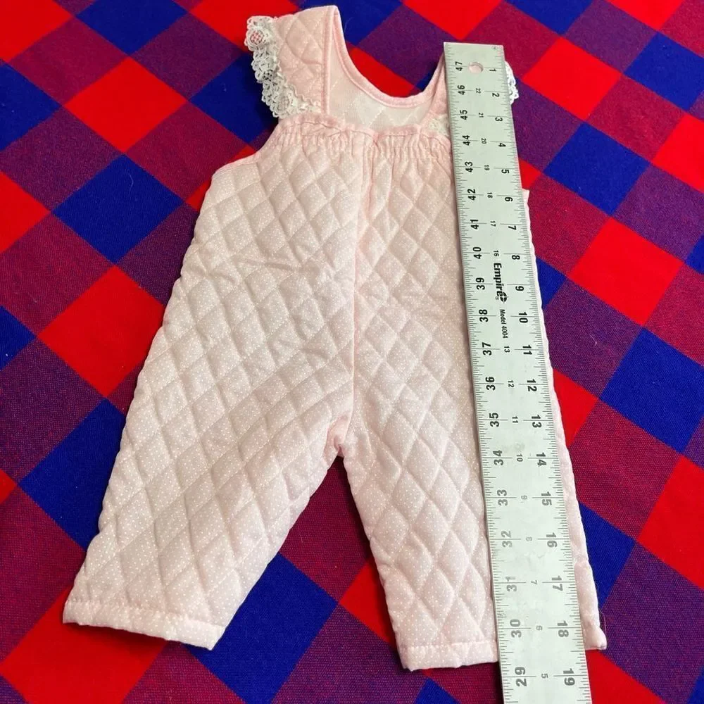 Evy Of California Girls VTG Pink White Lacey Romper Jumper Size 0-6M